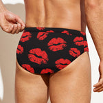 Black And Red Lips Pattern Print Men's Swim Briefs