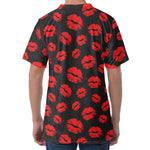 Black And Red Lips Pattern Print Men's Velvet T-Shirt