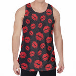 Black And Red Lips Pattern Print Men's Velvet Tank Top