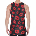 Black And Red Lips Pattern Print Men's Velvet Tank Top