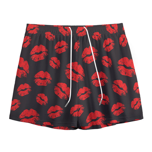 Black And Red Lips Pattern Print Mesh Shorts