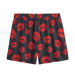 Black And Red Lips Pattern Print Mesh Shorts