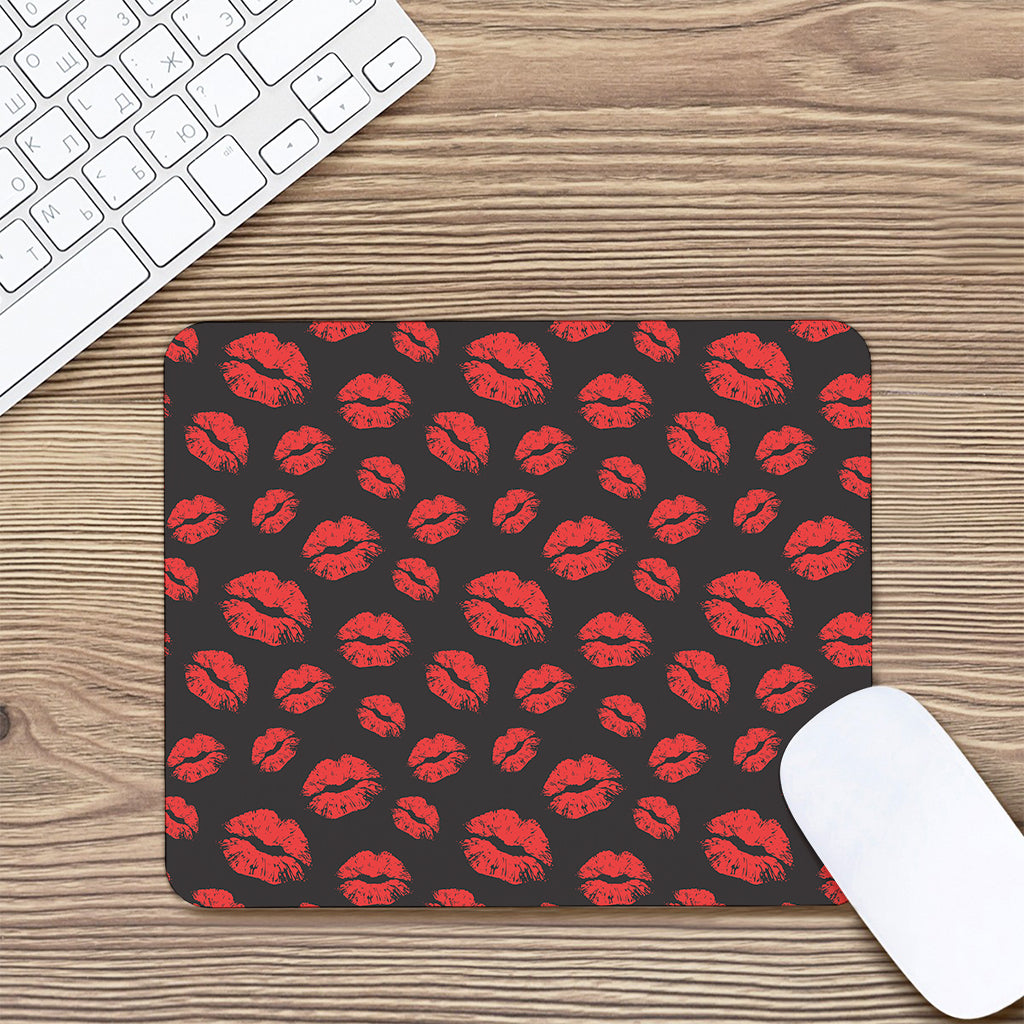 Black And Red Lips Pattern Print Mouse Pad