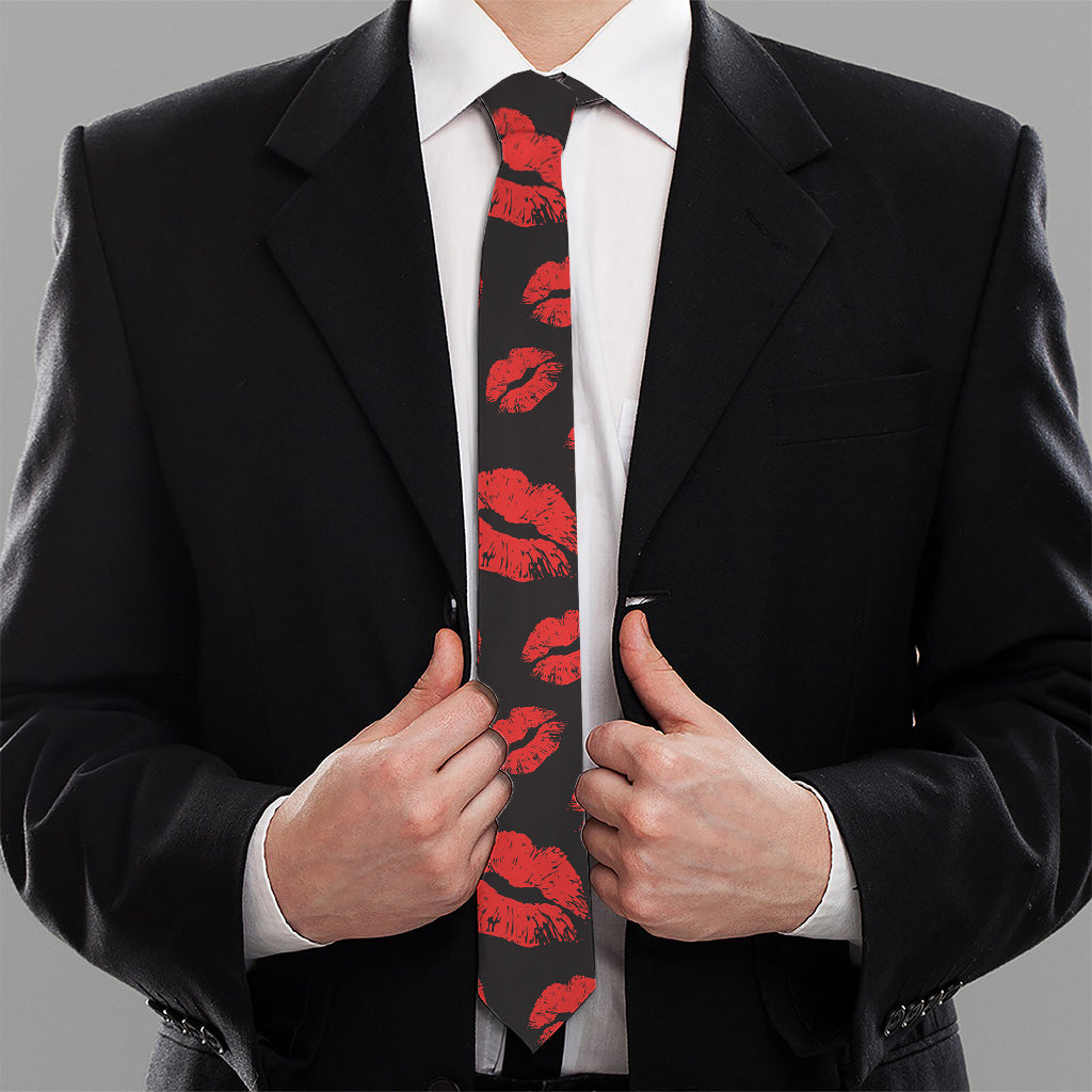 Black And Red Lips Pattern Print Necktie