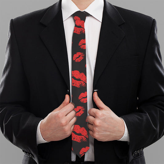 Black And Red Lips Pattern Print Necktie