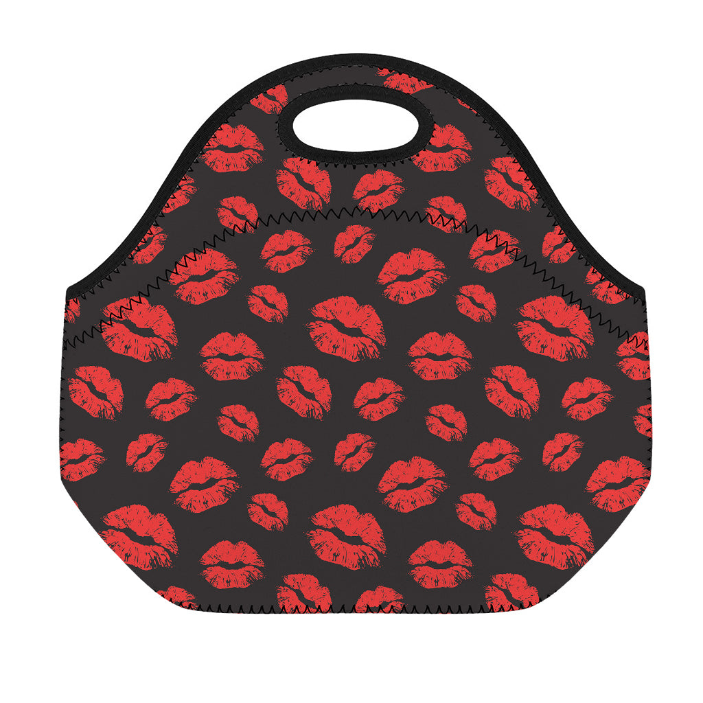 Black And Red Lips Pattern Print Neoprene Lunch Bag