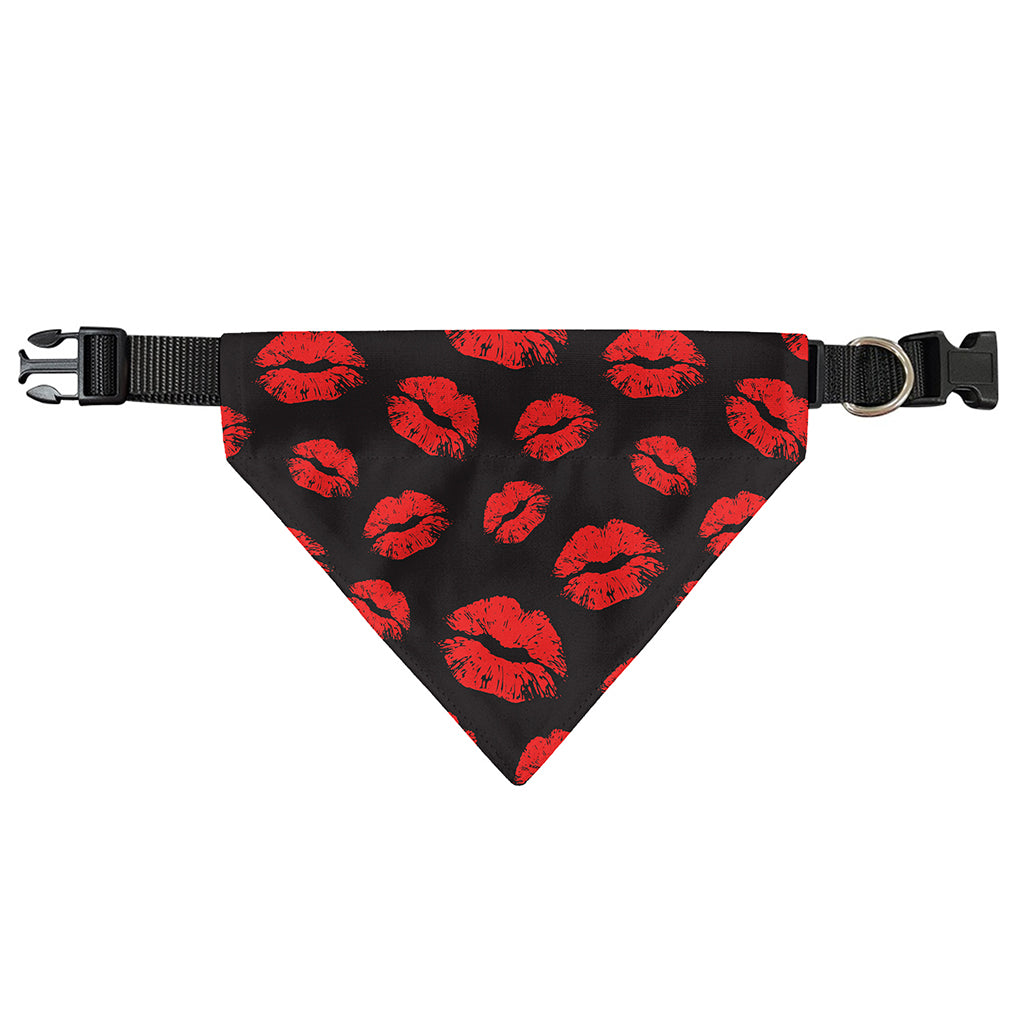 Black And Red Lips Pattern Print Over The Collar Dog Bandana