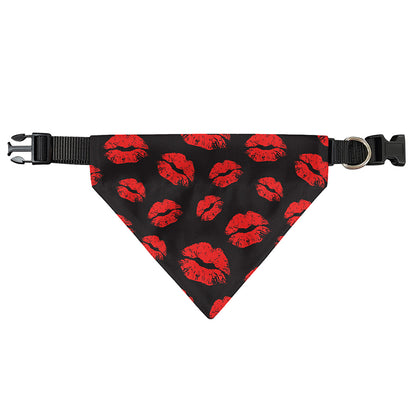 Black And Red Lips Pattern Print Over The Collar Dog Bandana