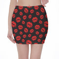 Black And Red Lips Pattern Print Pencil Mini Skirt