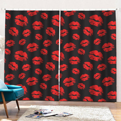 Black And Red Lips Pattern Print Pencil Pleat Curtains