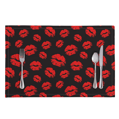 Black And Red Lips Pattern Print Placemat