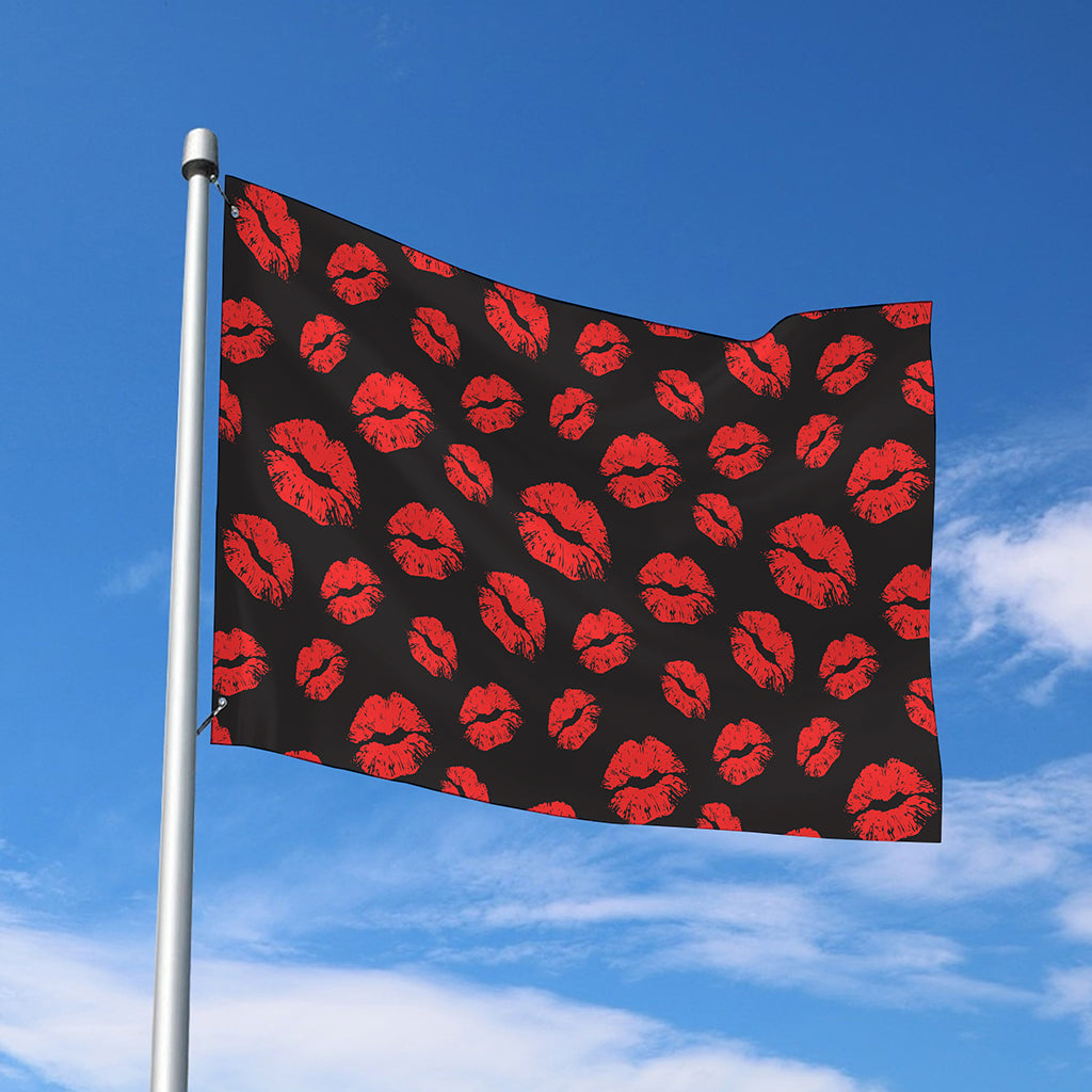 Black And Red Lips Pattern Print Polyester Flag