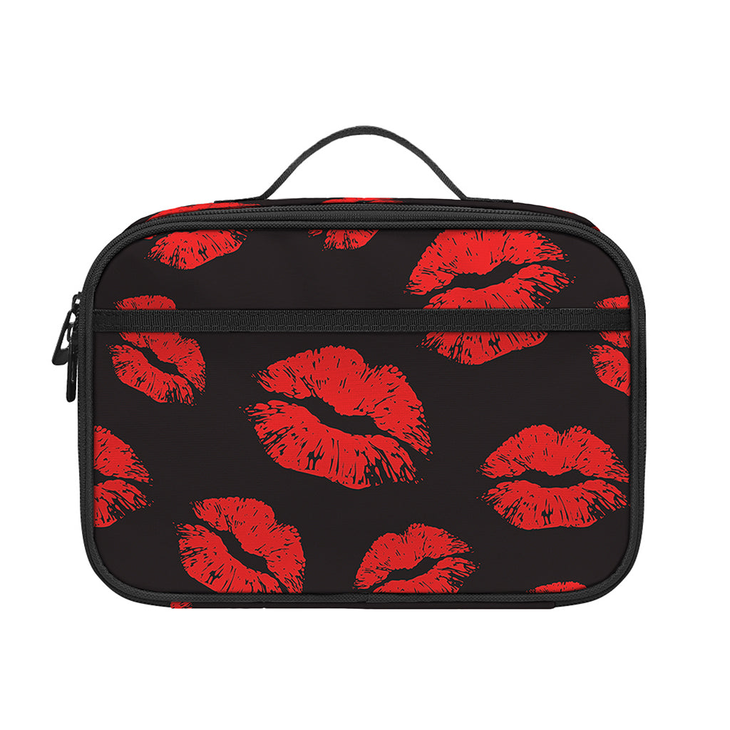 Black And Red Lips Pattern Print Portable Lunch Bag
