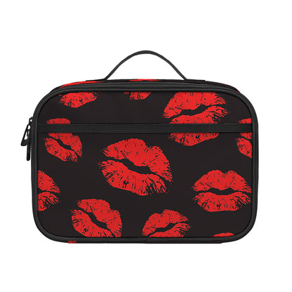 Black And Red Lips Pattern Print Portable Lunch Bag