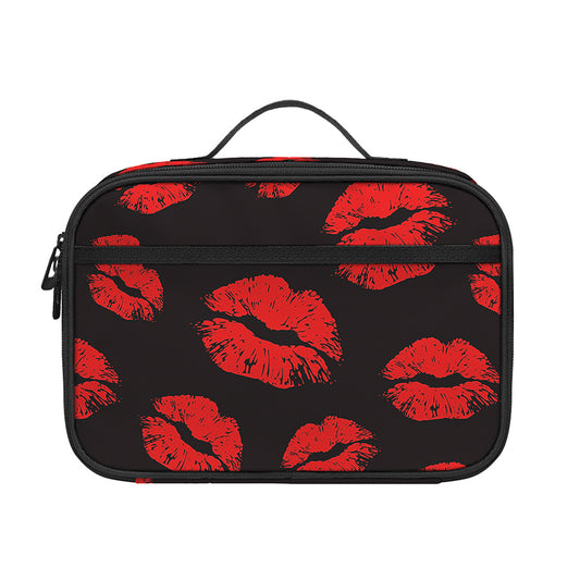 Black And Red Lips Pattern Print Portable Lunch Bag