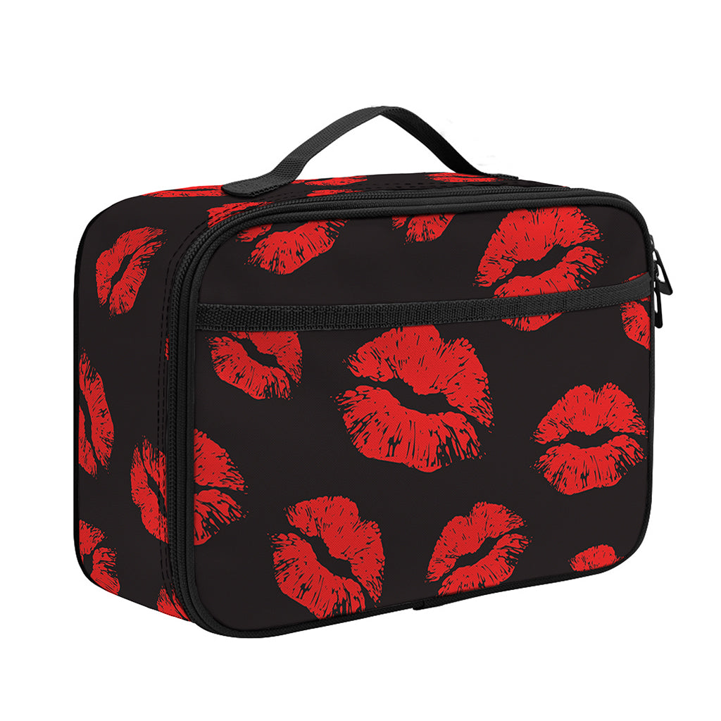 Black And Red Lips Pattern Print Portable Lunch Bag