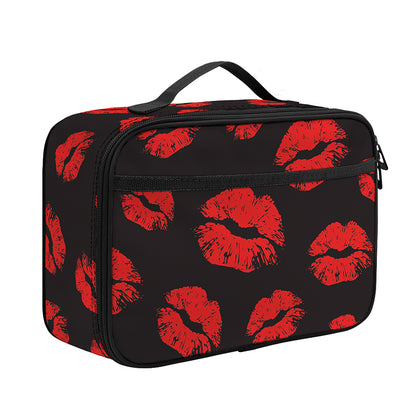Black And Red Lips Pattern Print Portable Lunch Bag
