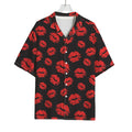 Black And Red Lips Pattern Print Rayon Hawaiian Shirt