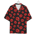 Black And Red Lips Pattern Print Rayon Hawaiian Shirt
