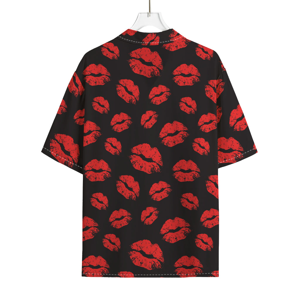 Black And Red Lips Pattern Print Rayon Hawaiian Shirt