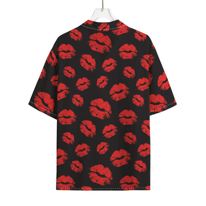 Black And Red Lips Pattern Print Rayon Hawaiian Shirt