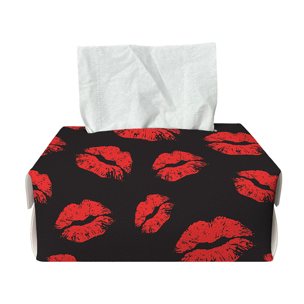Black And Red Lips Pattern Print Rectangle Tissue Box Cover