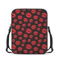 Black And Red Lips Pattern Print Rectangular Crossbody Bag