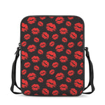 Black And Red Lips Pattern Print Rectangular Crossbody Bag