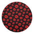 Black And Red Lips Pattern Print Round Blanket