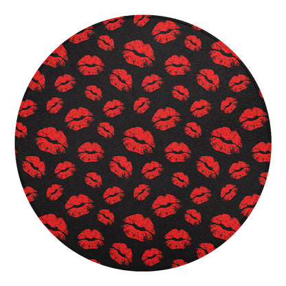 Black And Red Lips Pattern Print Round Blanket