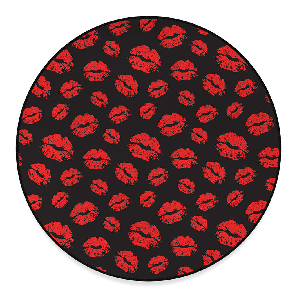 Black And Red Lips Pattern Print Round Floor Mat