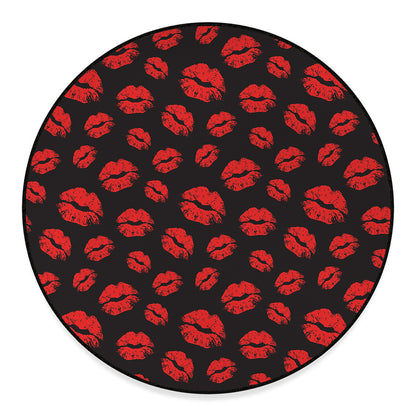 Black And Red Lips Pattern Print Round Floor Mat
