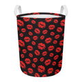 Black And Red Lips Pattern Print Round Laundry Basket