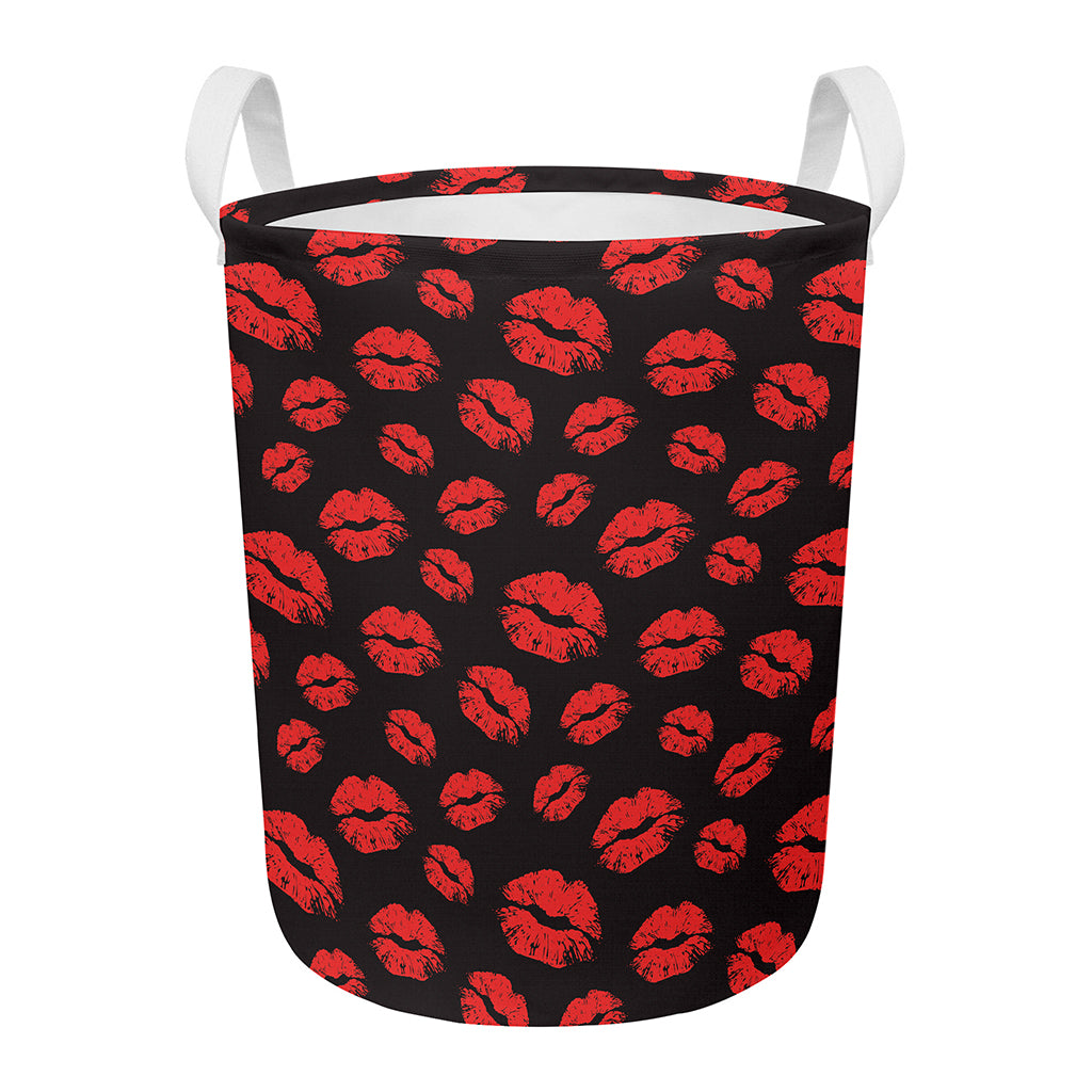 Black And Red Lips Pattern Print Round Laundry Basket
