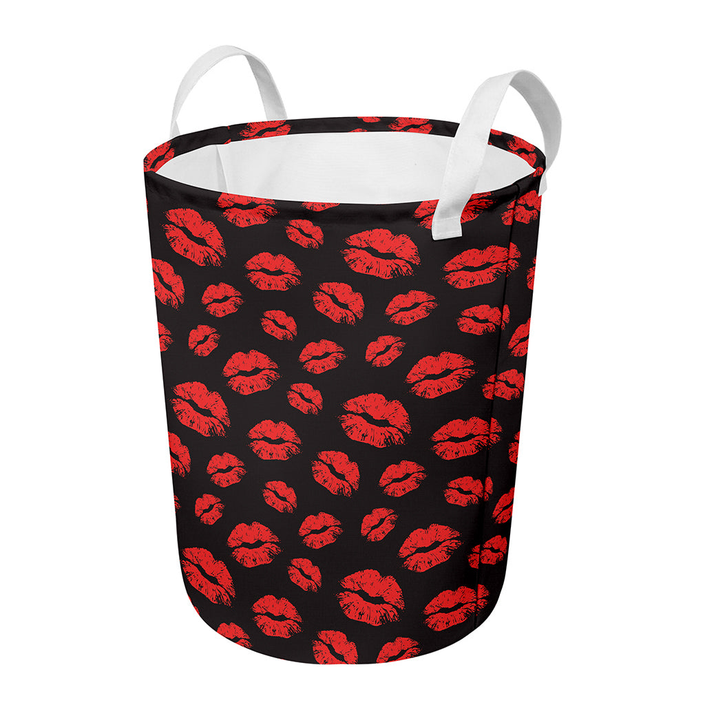 Black And Red Lips Pattern Print Round Laundry Basket
