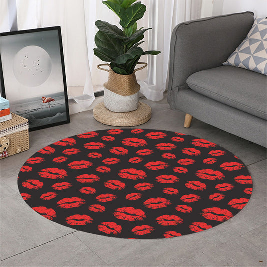 Black And Red Lips Pattern Print Round Rug