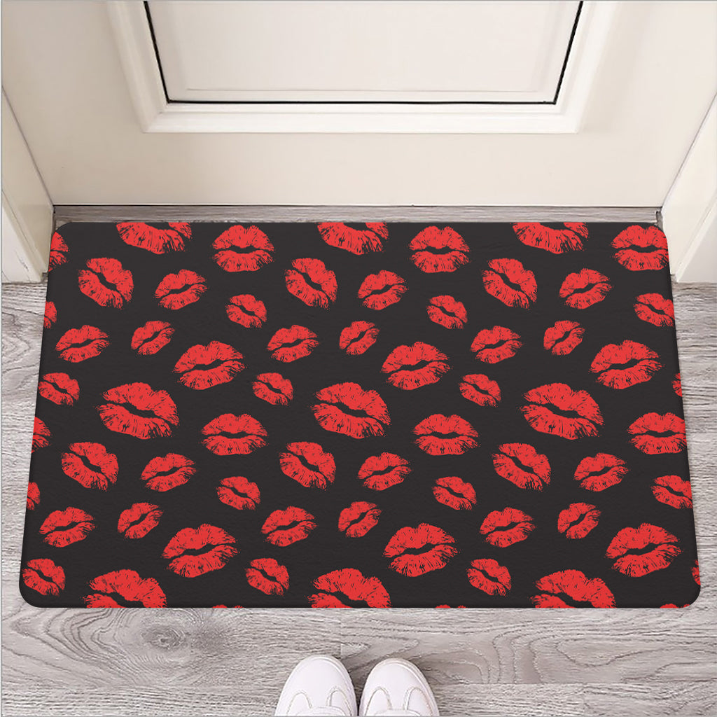 Black And Red Lips Pattern Print Rubber Doormat