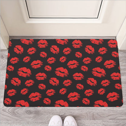 Black And Red Lips Pattern Print Rubber Doormat