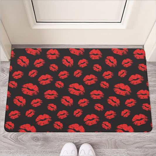 Black And Red Lips Pattern Print Rubber Doormat