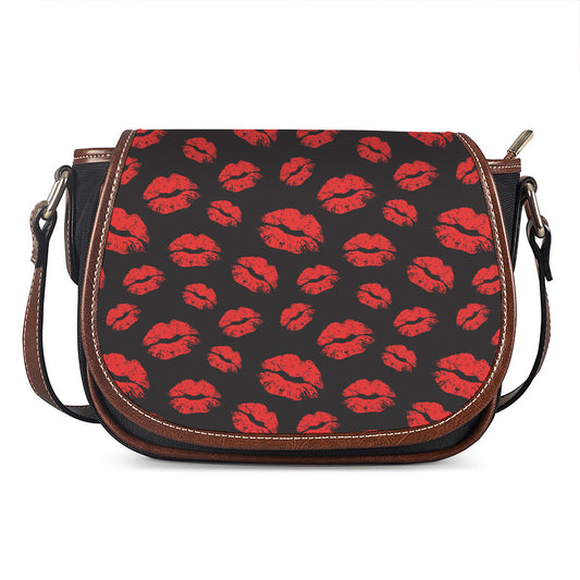 Black And Red Lips Pattern Print Saddle Bag