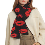 Black And Red Lips Pattern Print Scarf