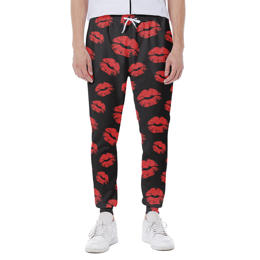 Black And Red Lips Pattern Print Scuba Joggers