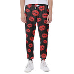 Black And Red Lips Pattern Print Scuba Joggers