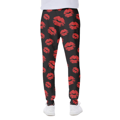 Black And Red Lips Pattern Print Scuba Joggers