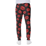 Black And Red Lips Pattern Print Scuba Joggers