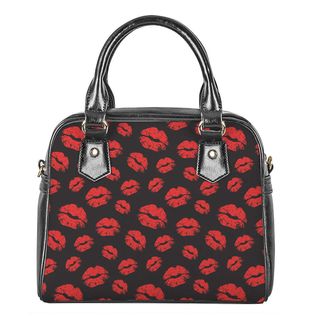 Black And Red Lips Pattern Print Shoulder Handbag
