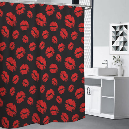 Black And Red Lips Pattern Print Shower Curtain