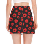 Black And Red Lips Pattern Print Side Slit Mini Skirt