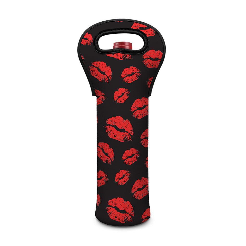 Black And Red Lips Pattern Print Single Neoprene Wine Tote