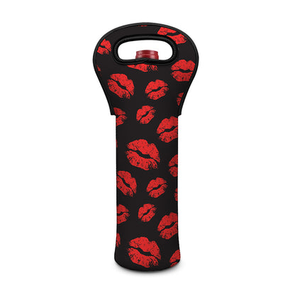 Black And Red Lips Pattern Print Single Neoprene Wine Tote